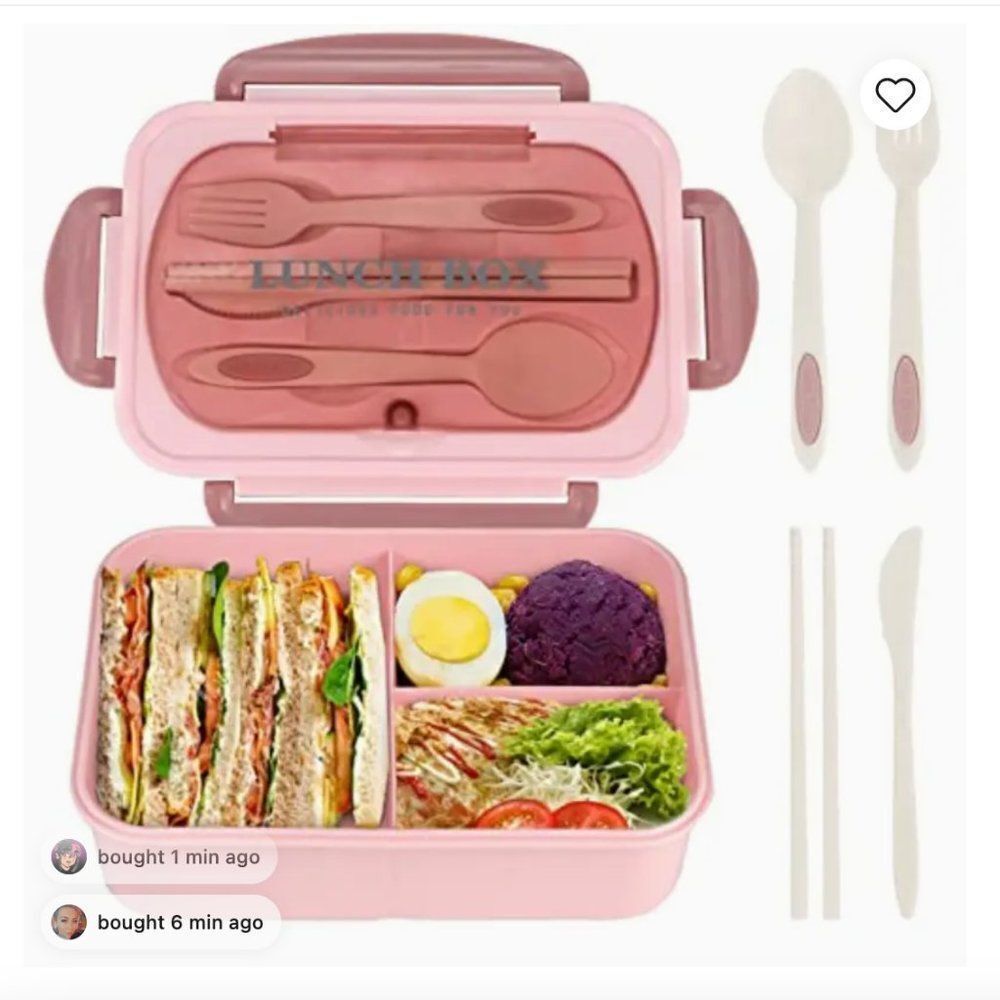 NEW Portion Control Leakproof Lunch Bento Box Microwave Safe Tableware PINK ONLY